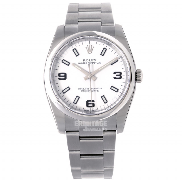 Rolex 114200 Steel on Oyster White with Luminous Index on Black & Silver Arabic 3-6-9
